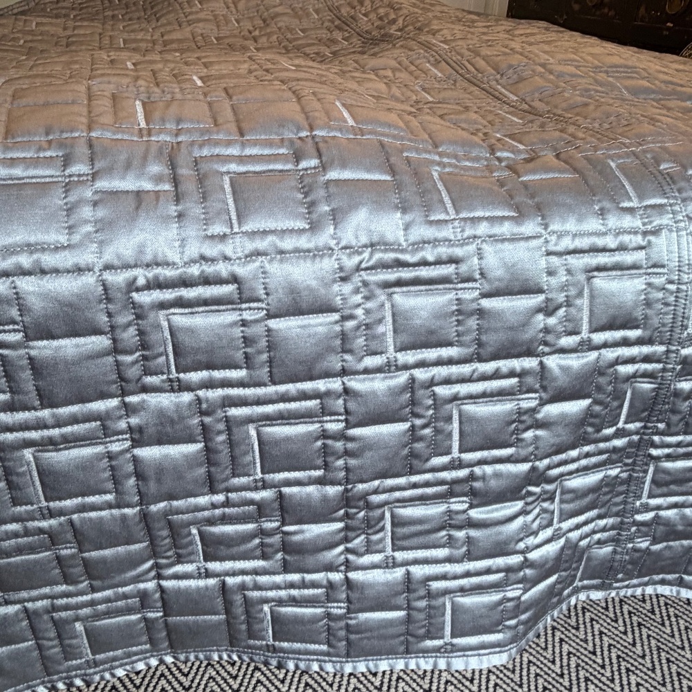 Hotel Collection Silver Quilted Square-Pattern coverlet inclu two box euroshams